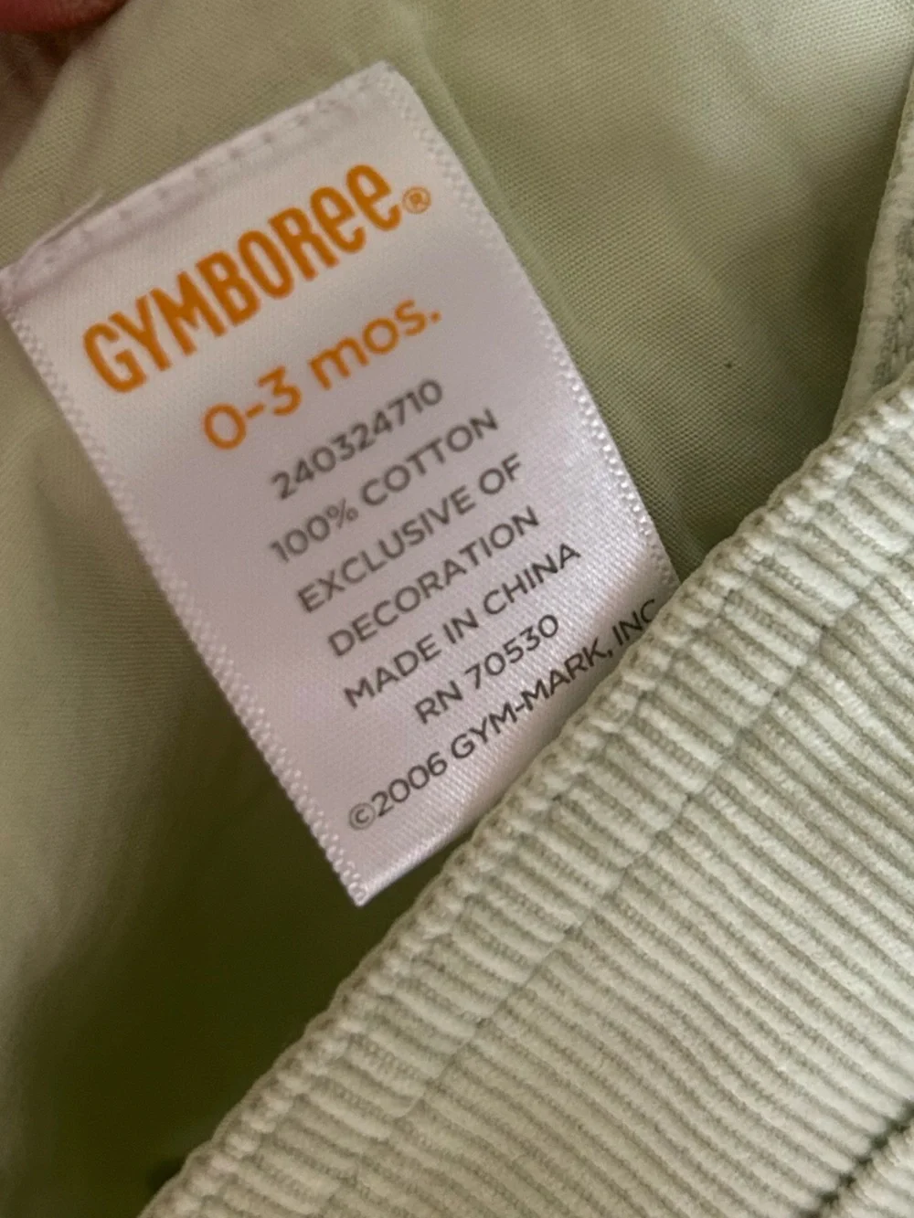 Gymboree 0–3M Pale Green Corduroy Baby Overalls Snap Closure